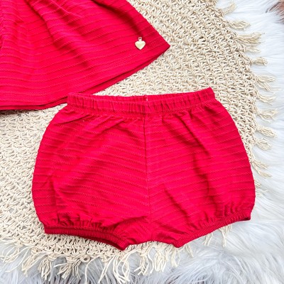 Conj. Batinha Pingente Coração e Short - Vermelho